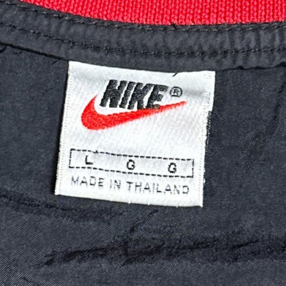 Vintage 90s Nike Nylon Swoosh V Neck Pullover Jacket Black Red Mens Large - Picture 5 of 6